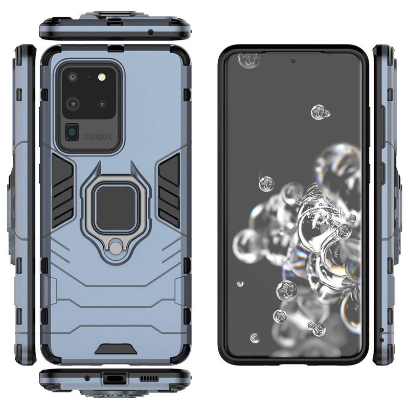 MaiJin Compatible with Samsung Galaxy S20 Ultra, Galaxy S20Ultra 5G Case, Metal Ring Grip Kickstand Bumper (Works with Magnetic Car Mount) Dual Layer Rugged Cover (Navy Blue) - Image 3